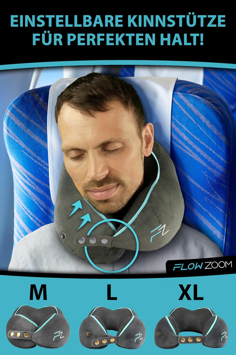 FLOWZOOM® Comfy Nackenhörnchen Nackenkissen Flugzeug & Auto Reise-Kissen aus Memory-Foam mit schmale