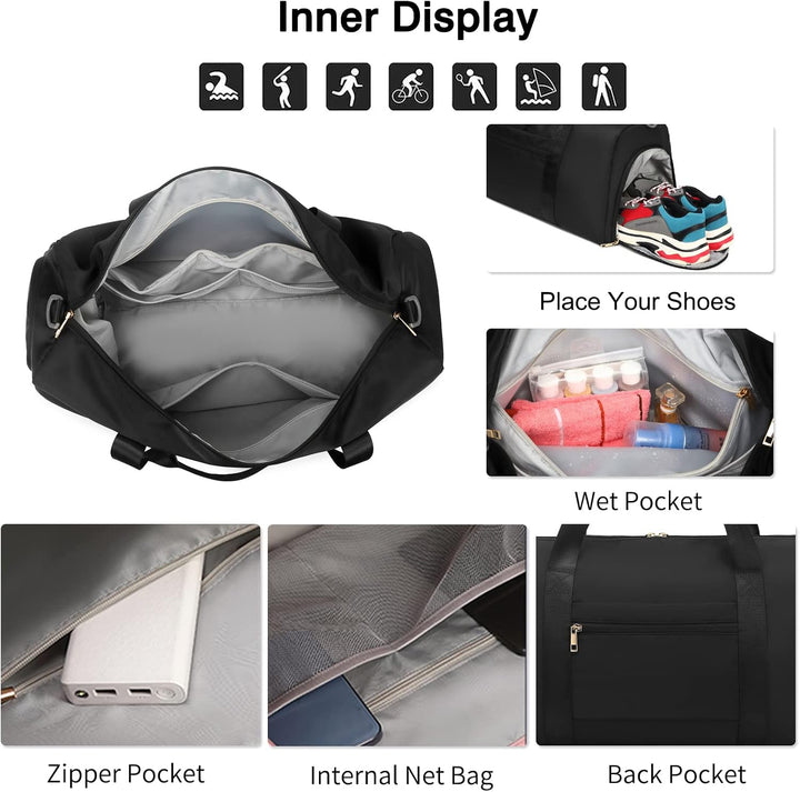 FANDARE Damen Reisetaschen Herren Klassische Sporttaschen Handgepäck mit Kosmetiktasche Weekender Um