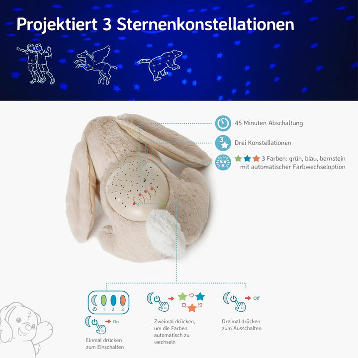 Cloud b Nachtlicht Sternenprojektor Beruhigendes Nachtlicht für Kinder | Tier-Nachtlicht mit 3 beruh