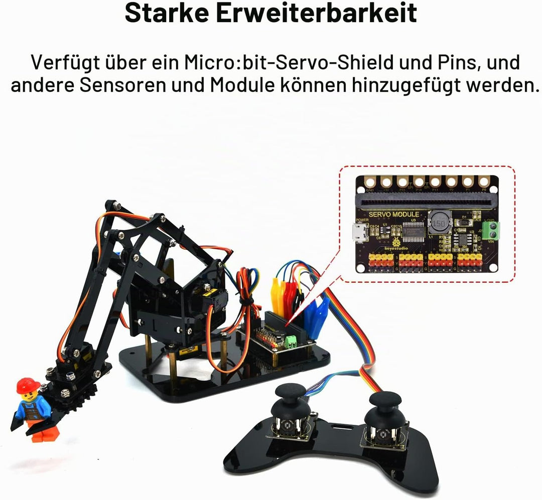 KEYESTUDIO 4DOF Robot Arm Kit (Exclude Microbit V2) Compatible with BBC Micro:bit V2, DIY Robot Kit