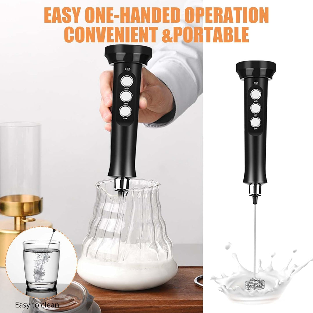 Wiederaufladbar Milchschäumer, USB Elektrischer Milchaufschäumer Schneebesen mit 3 Quirl Edelstahl M