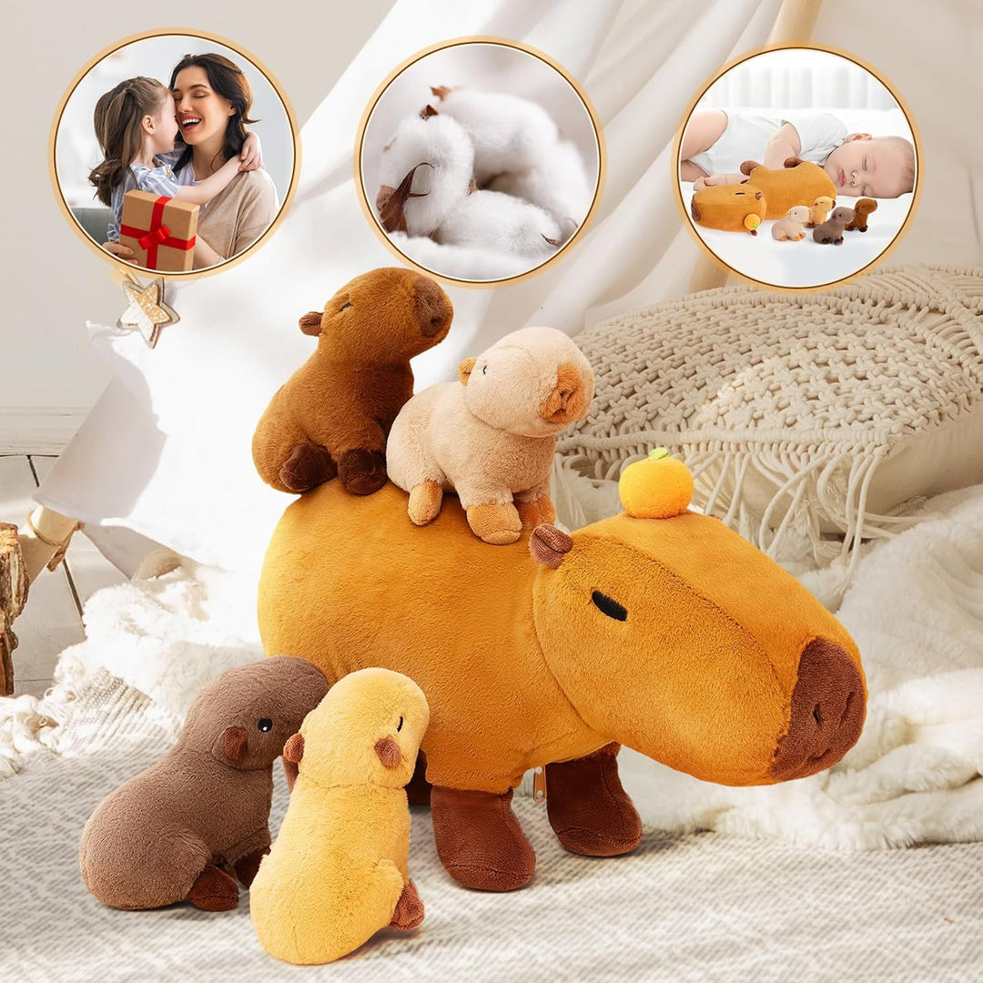 OUOZZZ 5 Stück Capybara Plüschtier, 38cm Weich Capybara Kuscheltier mit 4 Baby Capybara Stofftiers i