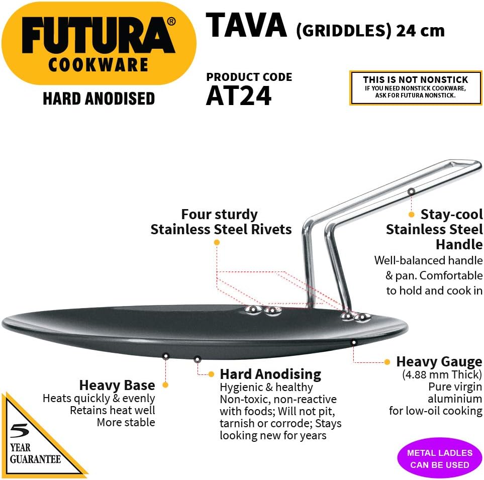 HAWKINS-Futura Harteloxierte konkave Grillplatte Tava, 24,1 cm Durchmesser 9.5 Inch, 9.5 Inch