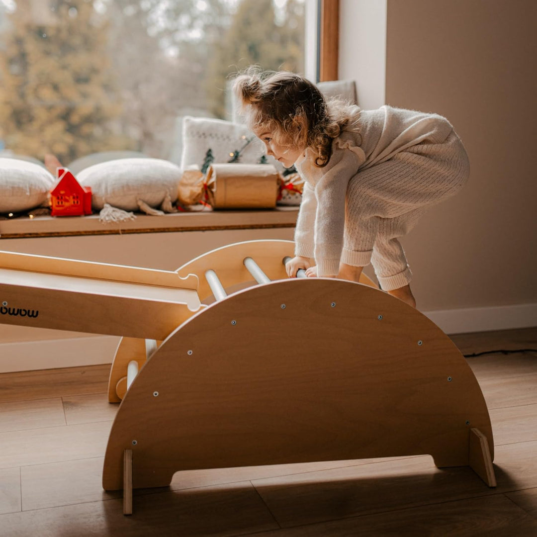 mamabrum Indoor Spielplatz Aus Holz Für Kinder – Pikler Dreieck, Kletterbogen, Rutsche Beidseitig –