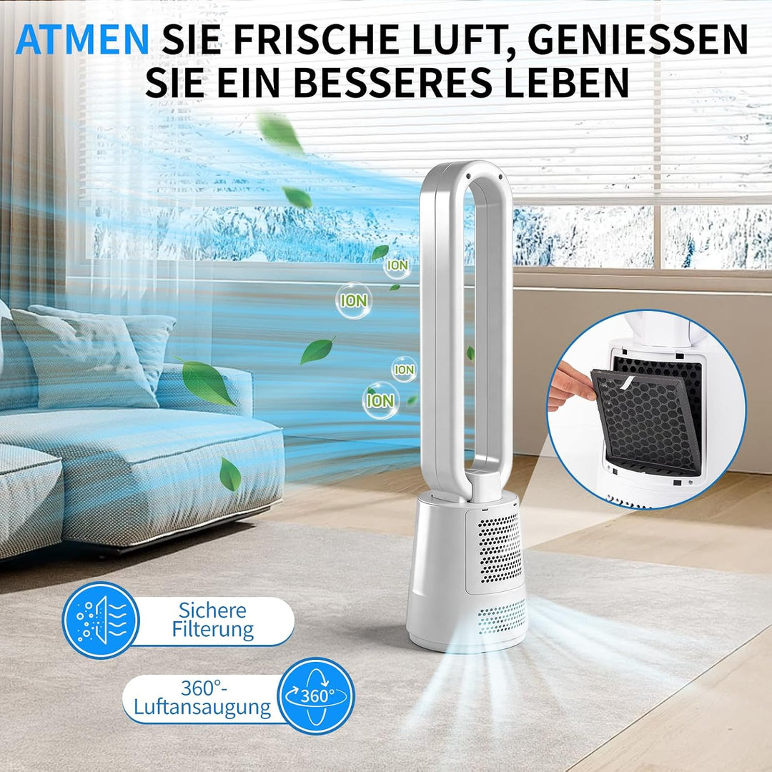 LEADZM Turmventilator sehr Leise,Ventilator mit Fernbedienung,blattlos rotorlos,12 Geschwindigkeiten