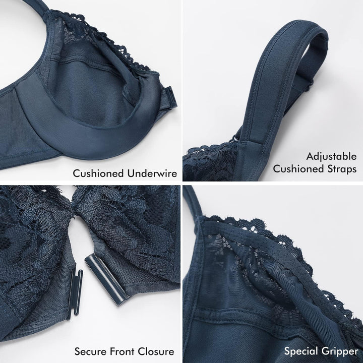 DELIMIRA Damen Vorderverschluss BH mit Bügel BHS Grosse Brüste Starker Halt Soft Spitzen U-Rücken Un
