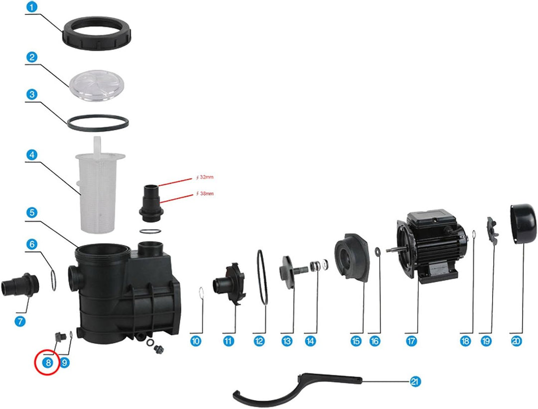 SunSun Ersatzteil für Schwimmbadpumpe Ablassstopfen, 220 W Poolfilteranlage, Filterpumpe 5000 l/h, P