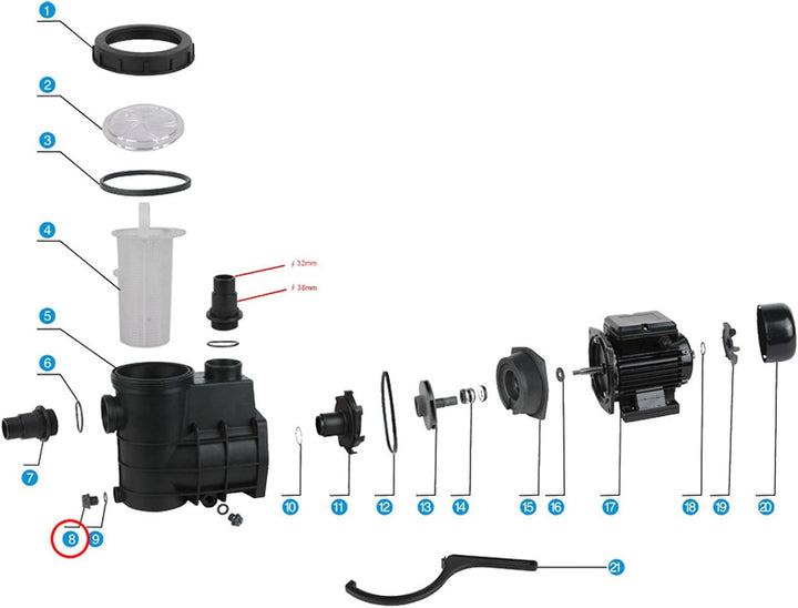 SunSun Ersatzteil für Schwimmbadpumpe Ablassstopfen, 220 W Poolfilteranlage, Filterpumpe 5000 l/h, P