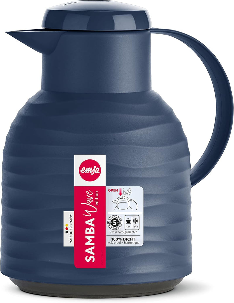 Emsa N4011000 Samba Wave Isolierkanne | 1,0 Liter | Quick-Press Kunststoff | Glas-Isolierkolben | Ka