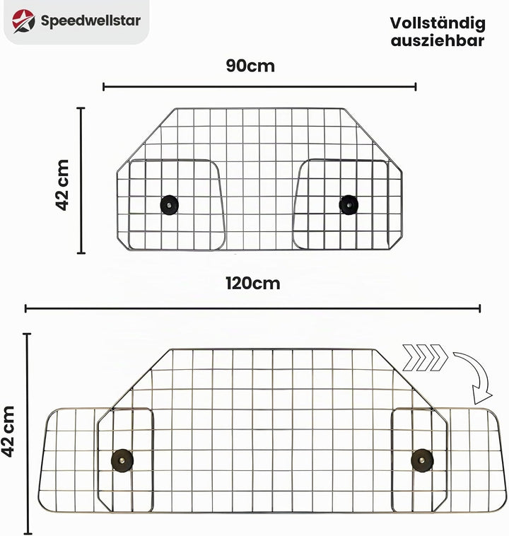 Hundegitter fürs Auto-Schutzgitter Trenngitter verstellbar Hundeschutzgitter für den Kofferraum für