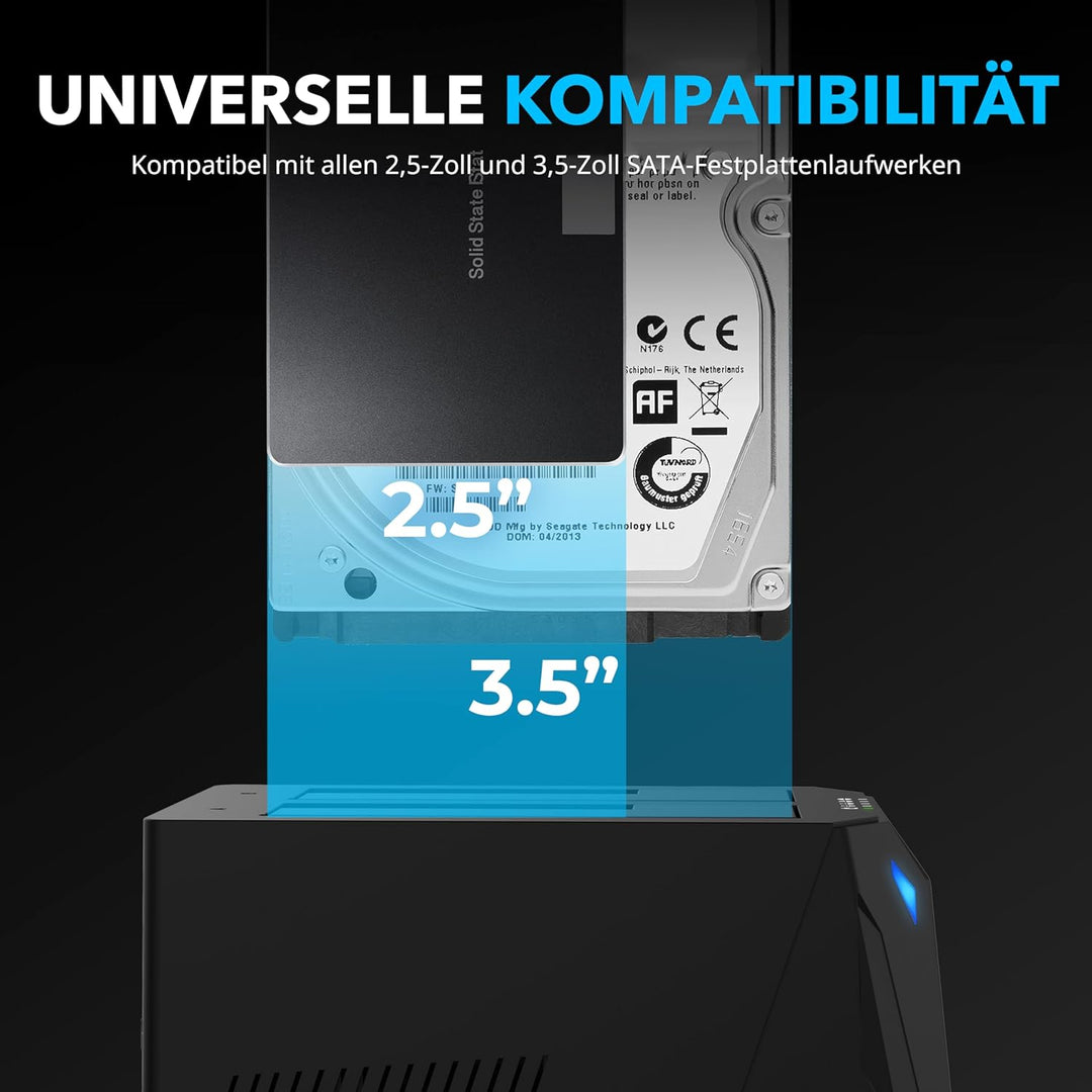 Sabrent SSD/HDD 2,5/3,5 Zoll Docking Station, festplatten gehäuse, USB 3.2 Gen1 offline Klon, sata z