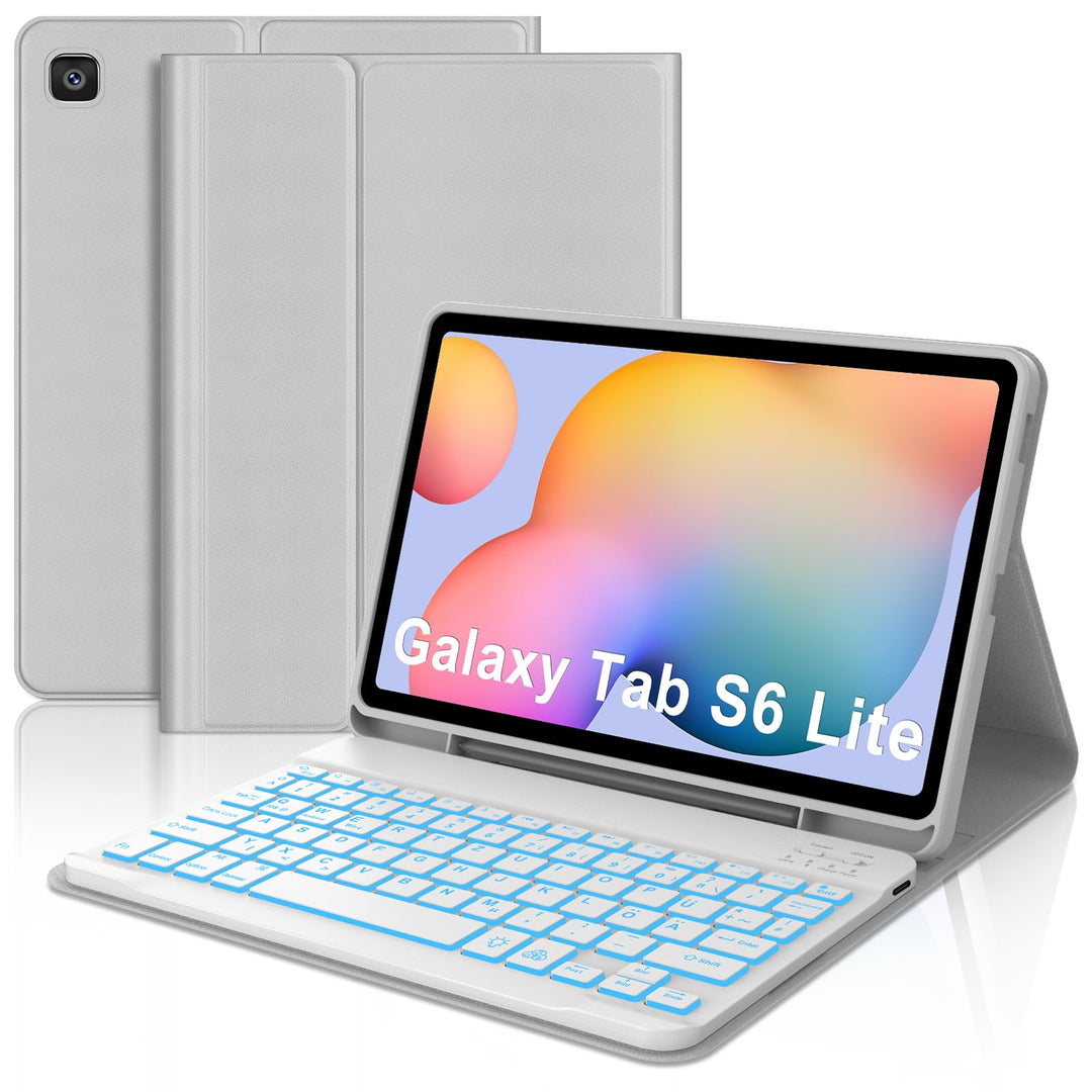 Hülle mit 7-Farben Beleuchteter Deutscher Tastatur für Samsung Galaxy Tab S6 Lite (2020/2022/2024) 1