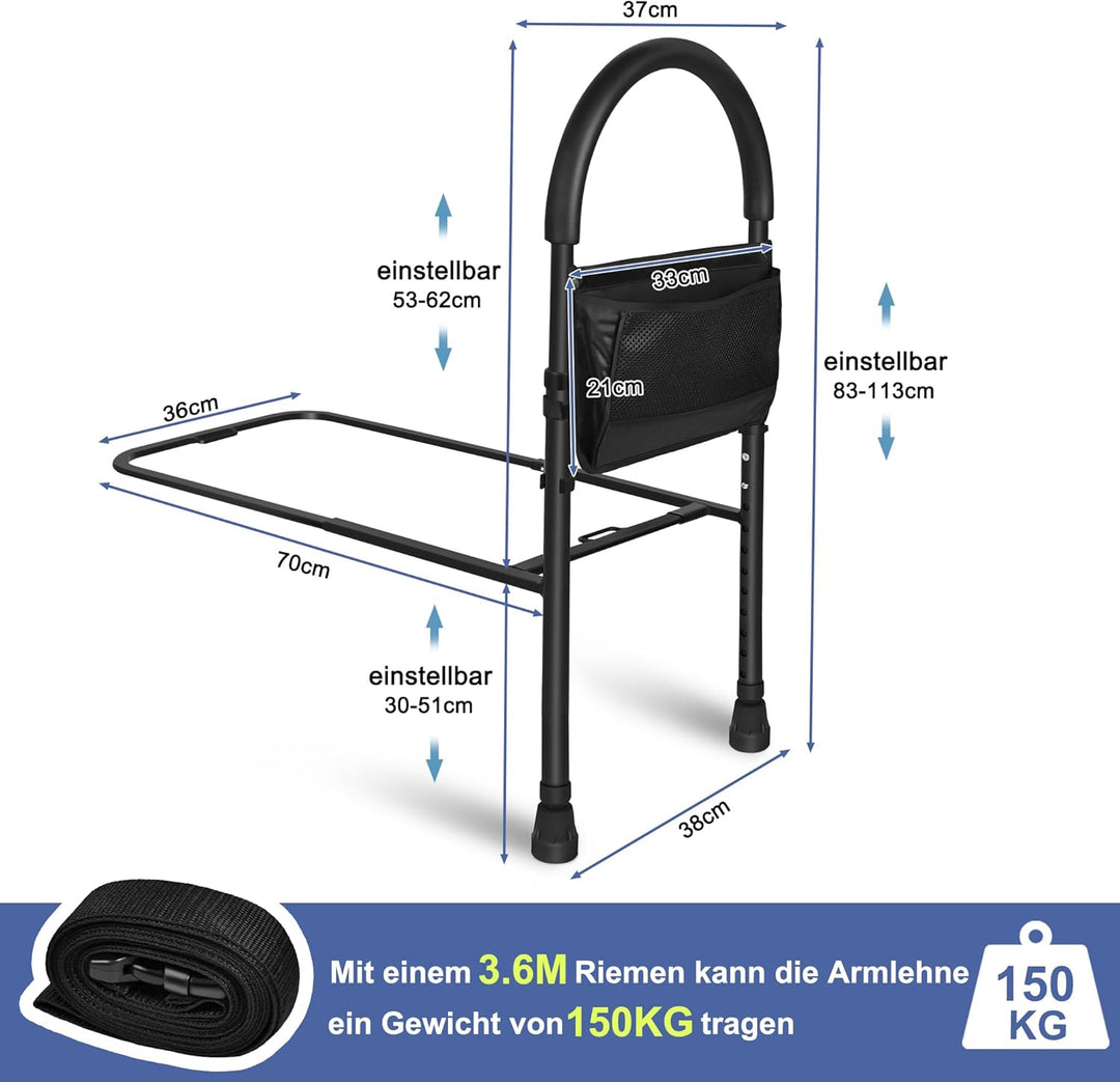 LARS360 Sichere Bettgitter mit PVC Lagerung Tasche und Unterstützung Beine, Faltbare Bettgitter Raus