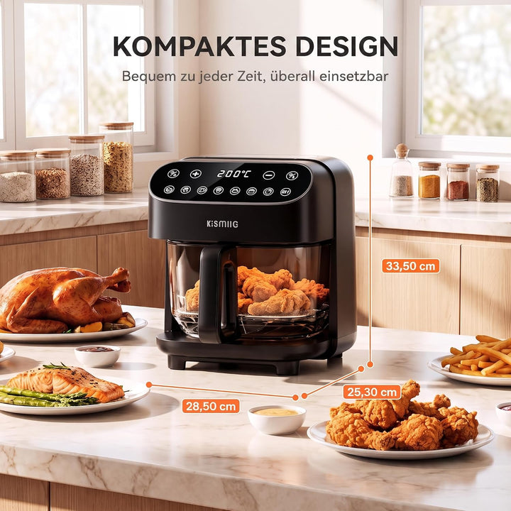 Kismile Glas Airfryer 4,7L, Heissluftfritteuse, Borosilikatglas, Touchscreen | 4,7L Borosilikatglas-