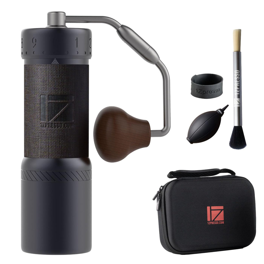 1Zpresso J-Ultra Manuelle Kaffeemühle Eisen Grau, Konisches Mahlwerk, Klappgriff, Magnetischer Auffa