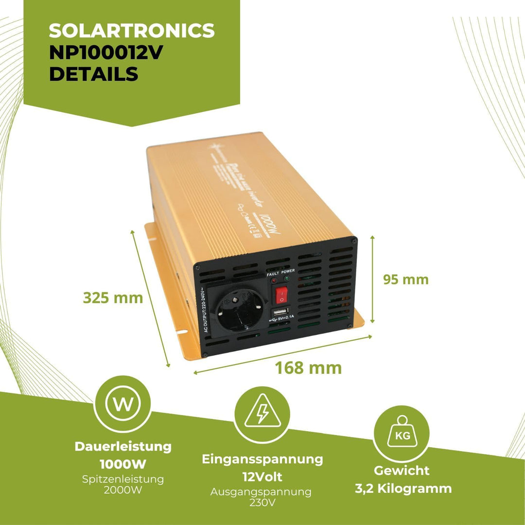 Wechselrichter - Spannungswandler 12V 300 bis 3000 Watt reiner SINUS mit echtem Power USB 2.1A Gold