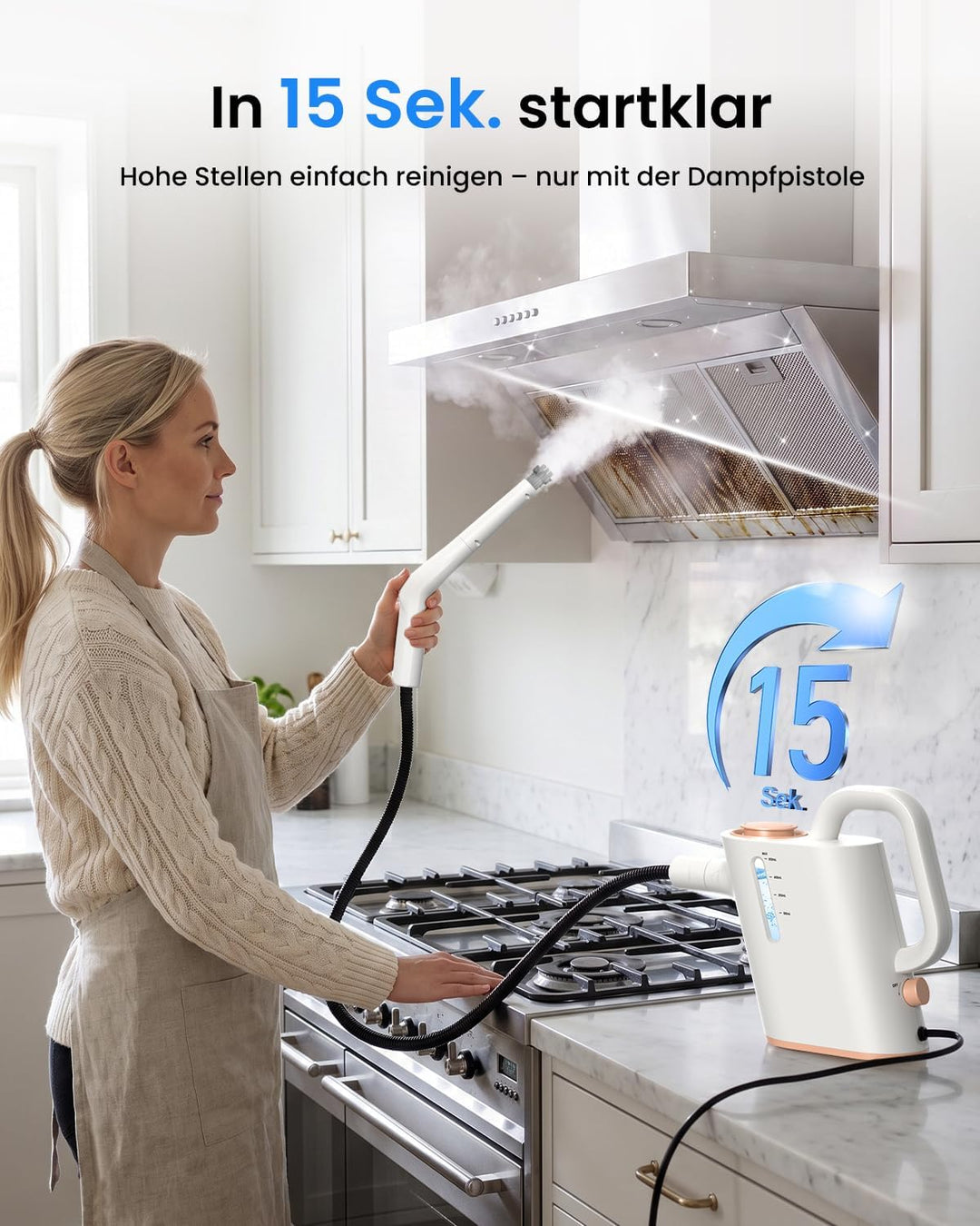 Dampfreiniger Handgerät, 15 Sek. Aufheizzeit, 550 ml Wassertank | 16 Zubehörteile, regulierbarer Dam