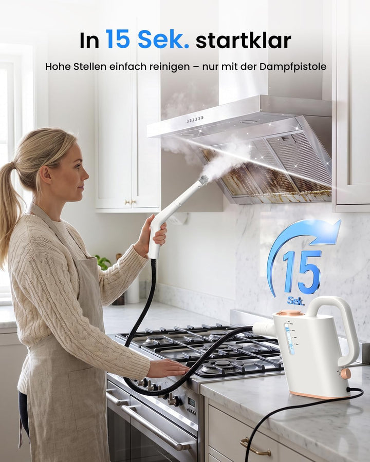 Dampfreiniger Handgerät, 15 Sek. Aufheizzeit, 550 ml Wassertank | 16 Zubehörteile, regulierbarer Dam