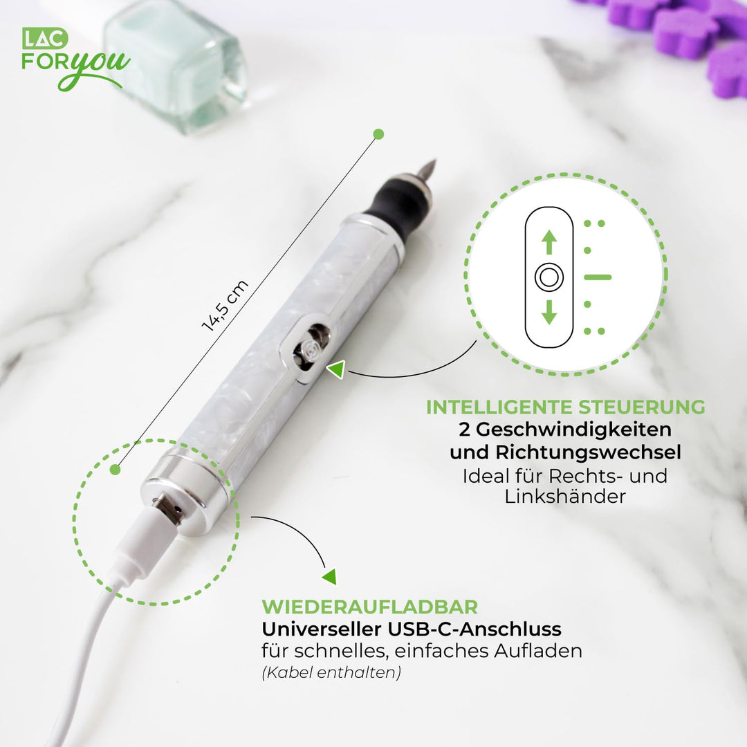 LAC FOR YOU Tragbare Nagelfräser USB-C 4 Geschwindigkeiten, Elektrische Nagelfeile für Maniküre und