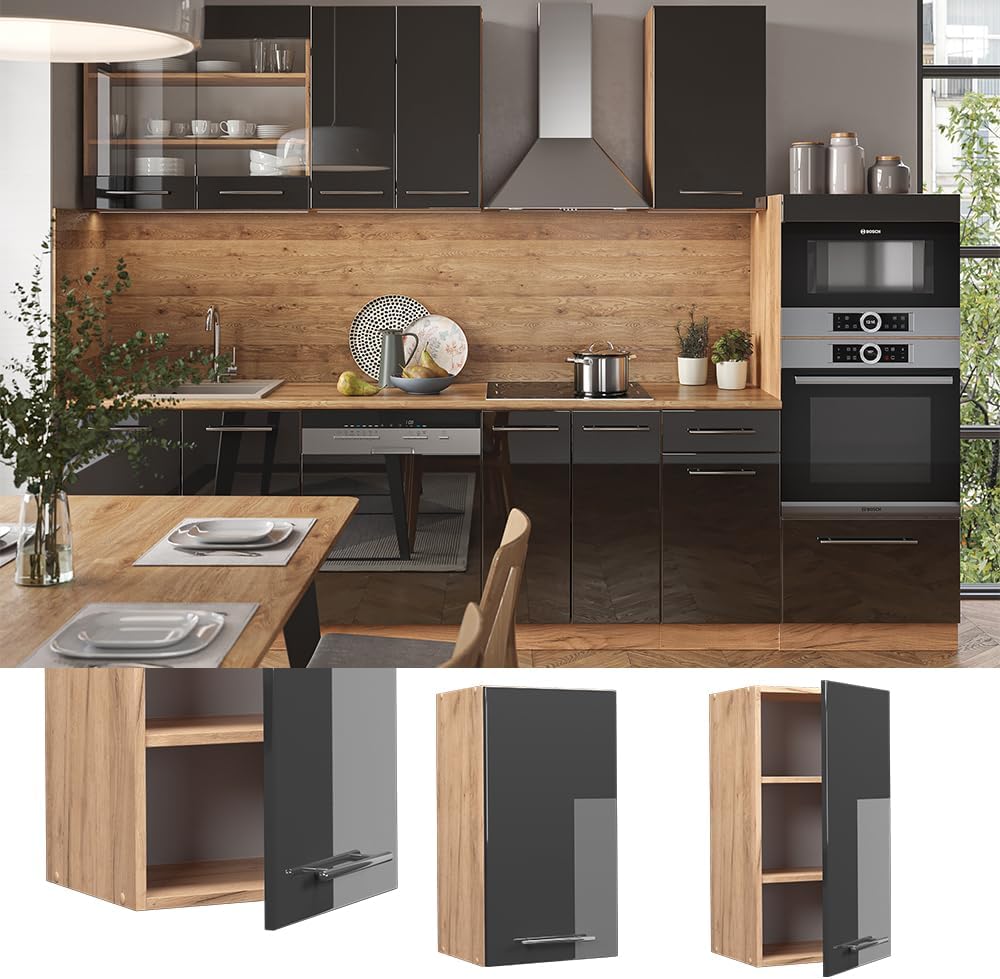 Vicco Hängeschrank Fame-Line, Anthrazit Hochglanz/Goldkraft Eiche, 40 cm Hängeschrank 40 cm Anthrazi