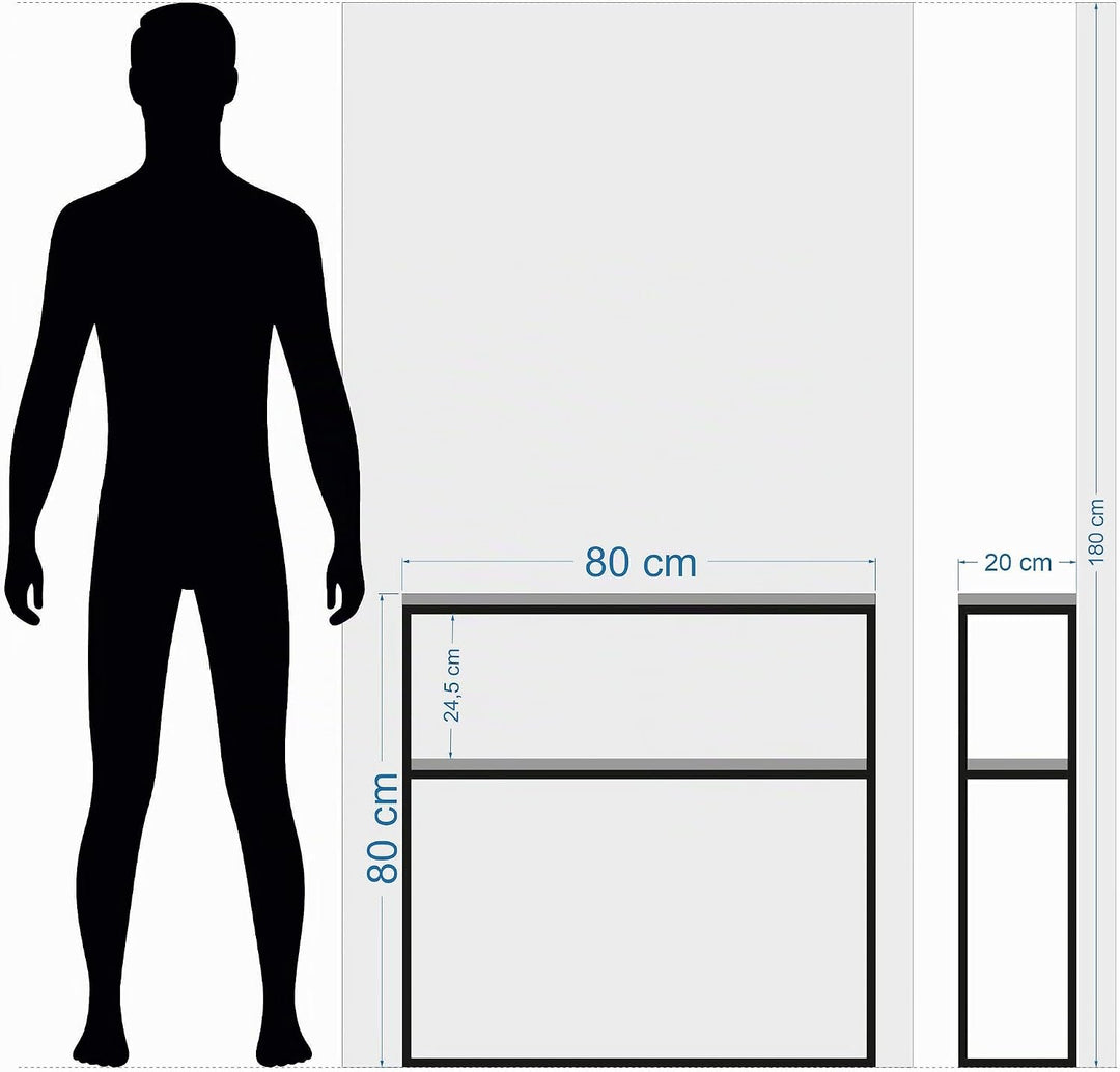 FLEXISTYLE Konsolentisch schwarz Metall Holz Eiche Industrial LOFT Design (80x80x20 Zwei Regale), 80