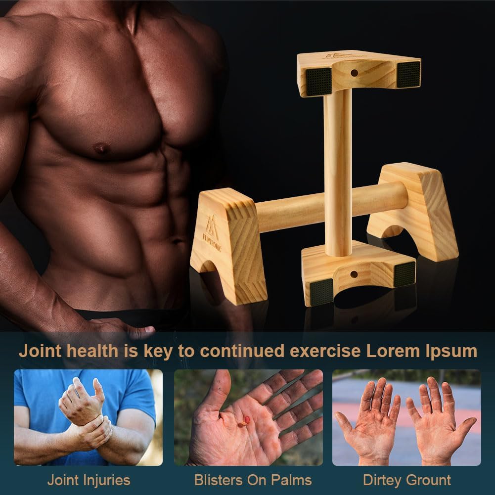 flintronic Liegestützgriffe Holz, 1 Paar Rutschfeste Push Up Bars, Holz Parallettes, Ergonomische Ha