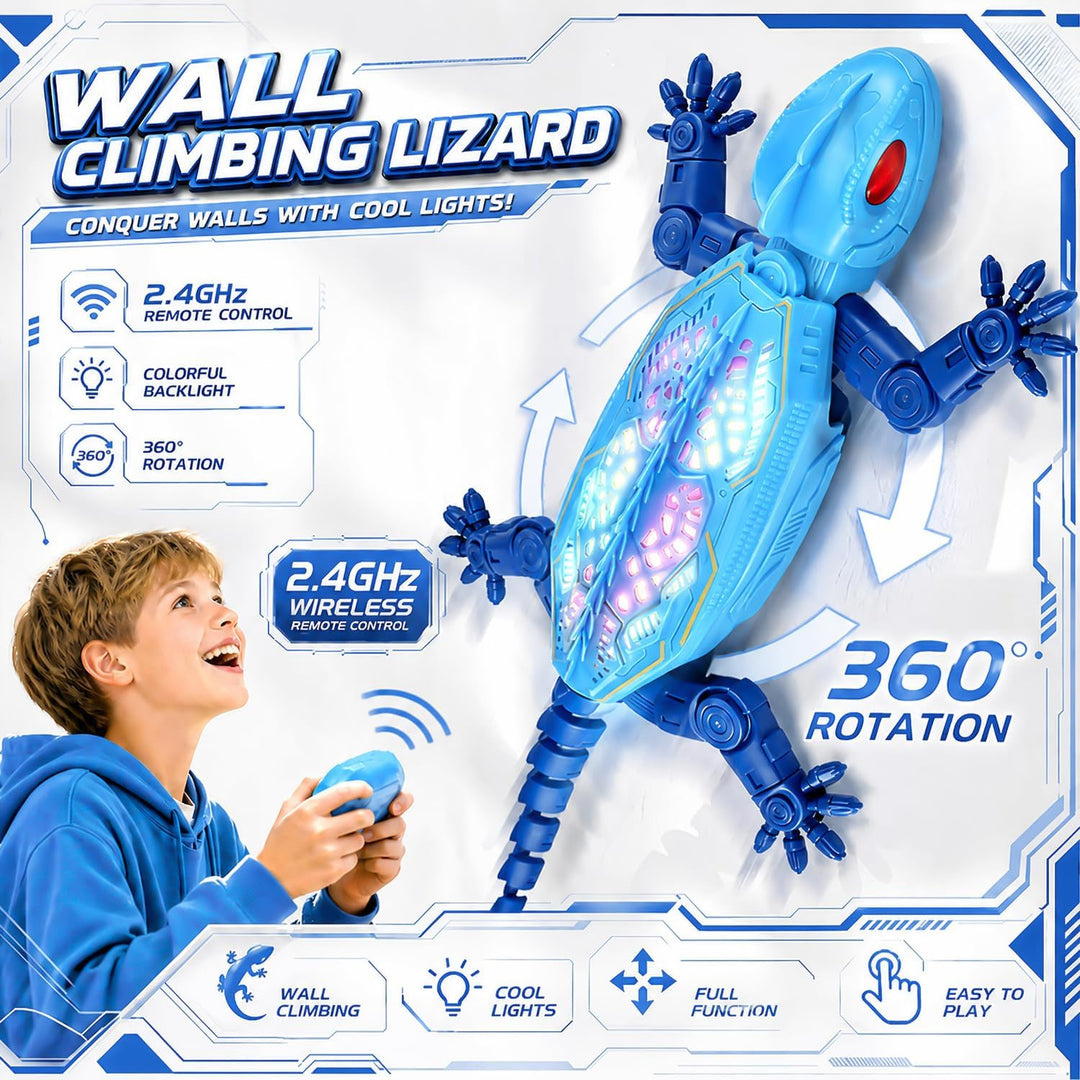 FOTSHARER Blauer Wall Crawler Gecko, wiederaufladbare ferngesteuerte Eidechse mit bunter LED-Beleuch