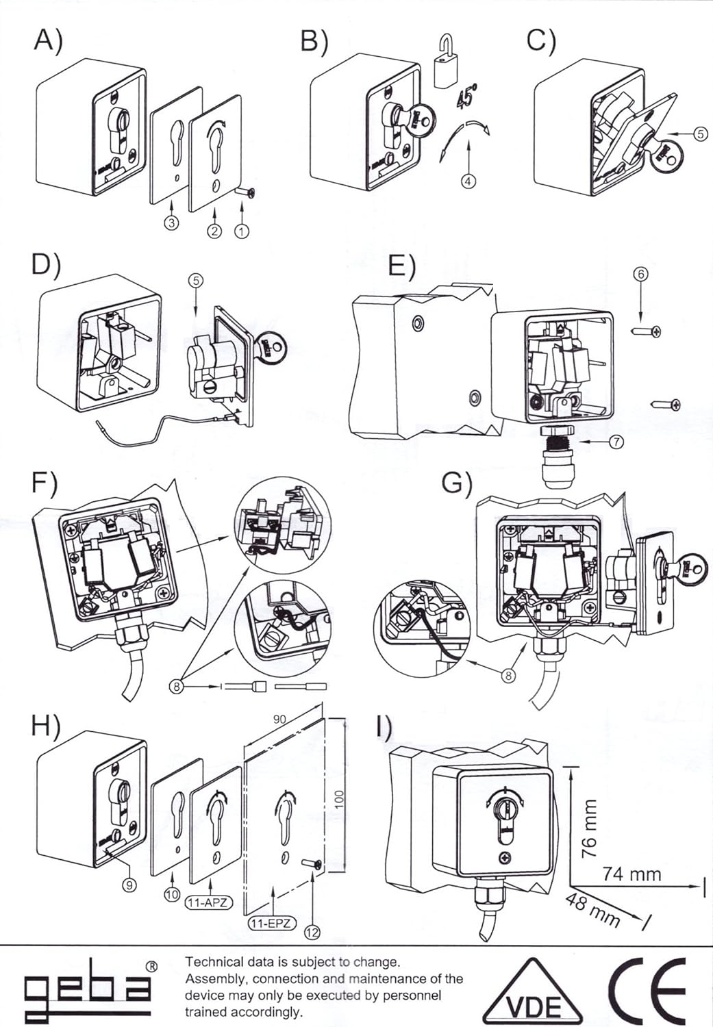 GEBA MSC-APZ1-2T/1 Surface Mount, Schlüsselschalter, 2-Wege-Momentar-Funktion, mit Zylinder, für aut