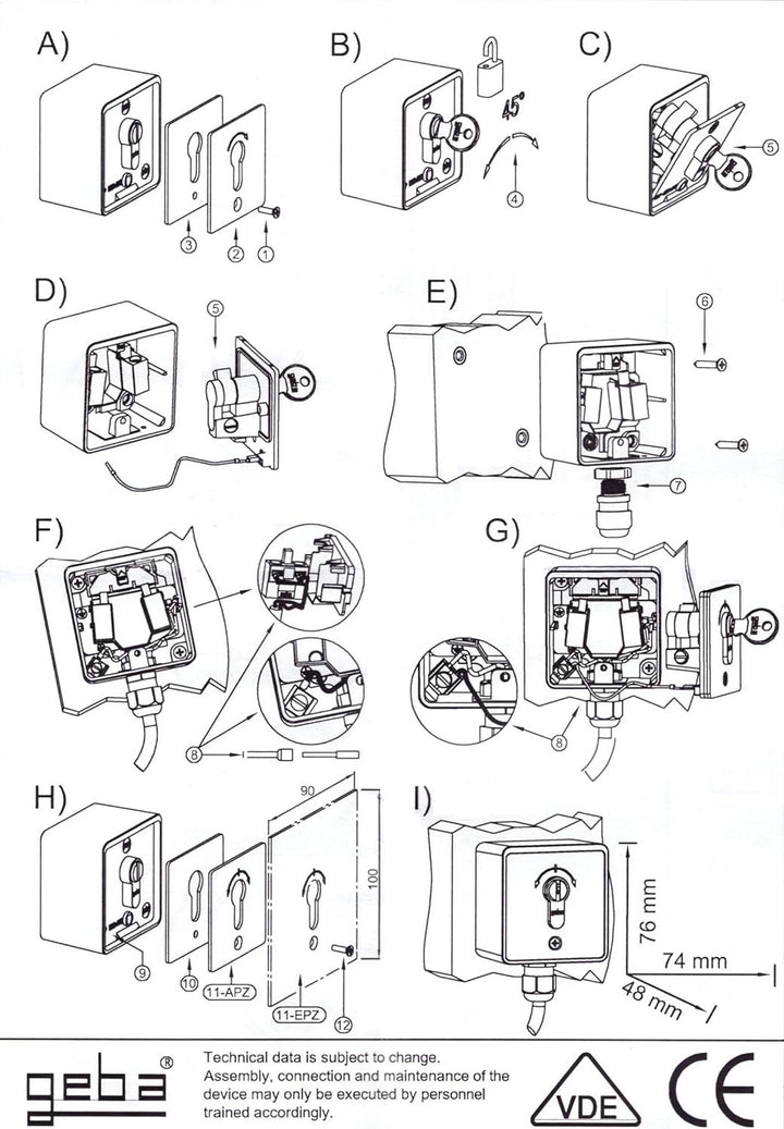 GEBA MSC-APZ1-2T/1 Surface Mount, Schlüsselschalter, 2-Wege-Momentar-Funktion, mit Zylinder, für aut