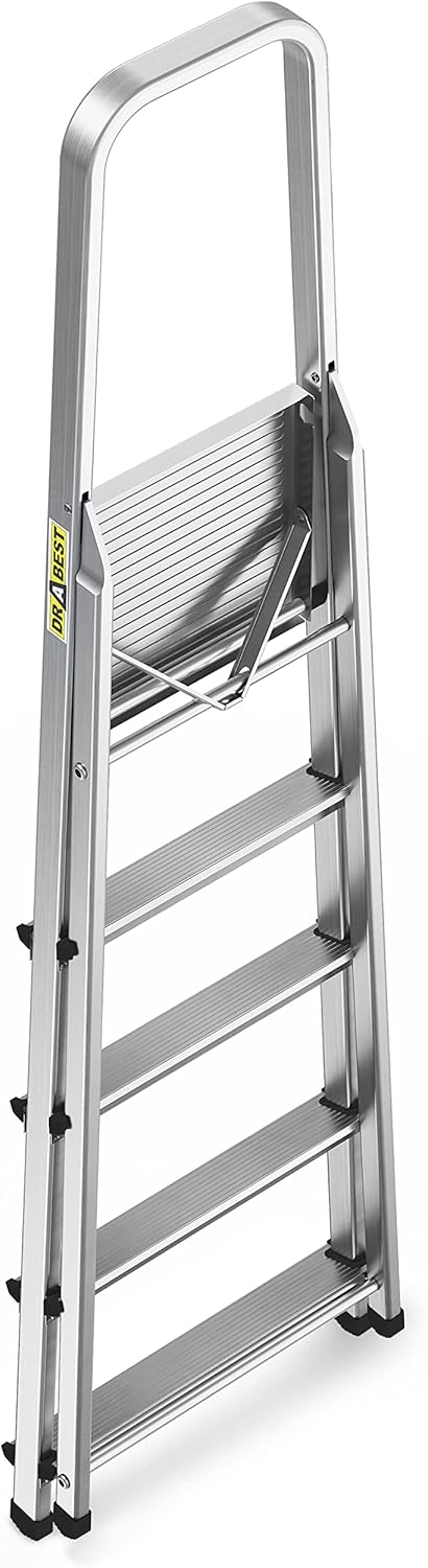 DRABEST Home Aluminiumleiter 4 Stufen 125 kg - Sicheres Arbeiten zu Hause und bei Renovierungen - Tr