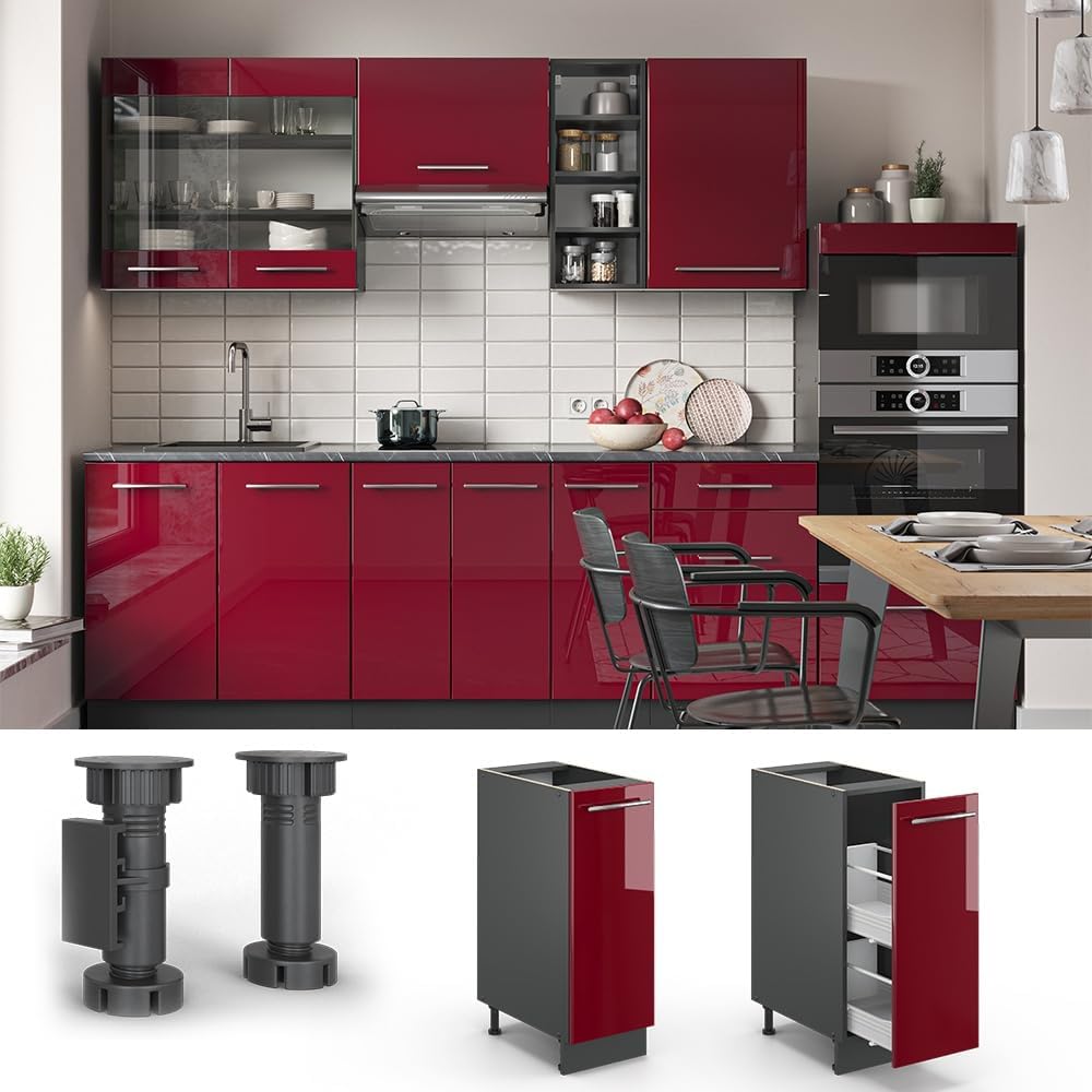 Vicco Apothekerschrank Fame-Line, Bordeaux Hochglanz/Anthrazit, 30 cm ohne Arbeitsplatte Bordeaux Ho