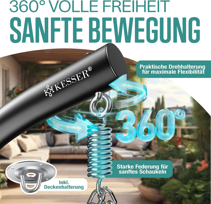 KESSER® Hängesessel mit Gestell Outdoor Indoor Schaukelstuhl Polyrattan 360° 150kg Tragkraft inkl. P