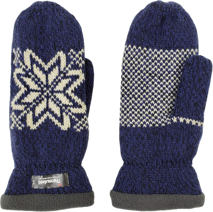 BRUCERIVER Damen Schneeflocke Strickhandschuhe mit warmem Thinsulate Fleece Futter Blau S, Blau S