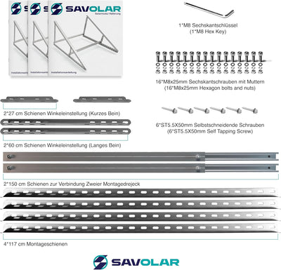SAVOLAR Solarmodul Halterung 2 Stück, Aluminium & Edelstahl, Wandmontage, für Balkonkraftwerk bis 11