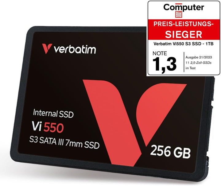 Verbatim Vi550 S3 SSD, internes SSD-Laufwerk mit 256 GB Datenspeicher, Solid State Drive mit 2,5'' S