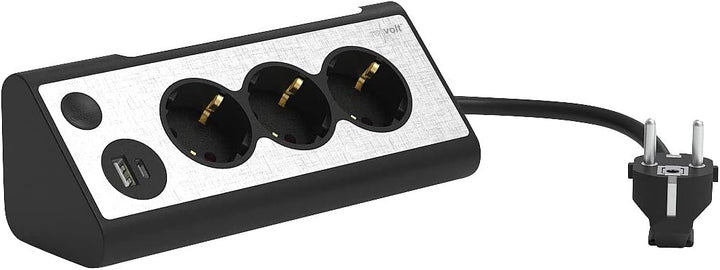 revolt Mehrfachstecker: 3-Fach-Steckdose mit LED-Nachtlicht, 1x USB A QC, 1x USB C PD, schwarz (Ecks