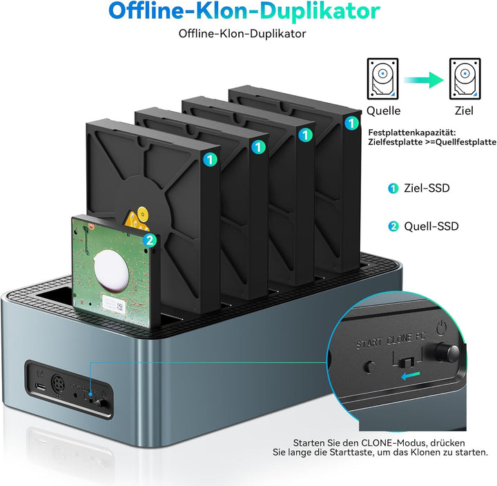 Yottamaster 5 Bay Offline-Klonen Festplatten Dockingstation Aluminium für 2,5/3,5 Zoll, USB 3.2 Gen1