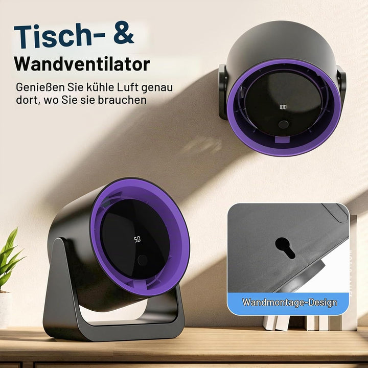 Schreibtischventilator, fünf Lüftergeschwindigkeiten, 180-Grad-Rotationseinstellung Tischventilator