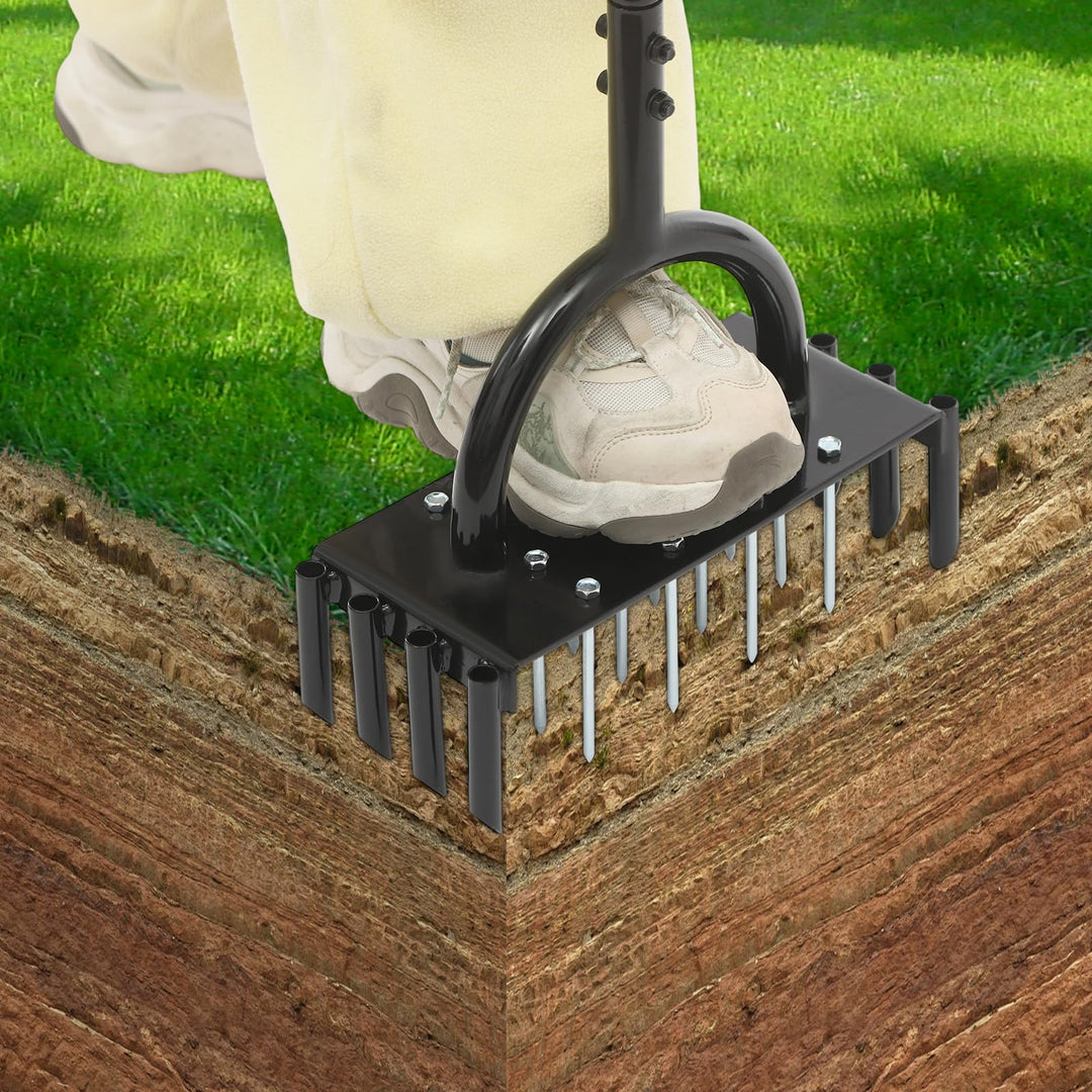 2-in-1 Rasenlüfter, Aerifizierer für Rasen, Manuell Rasenbelüfter mit 16 Eisenspikes, Heavy Duty Han