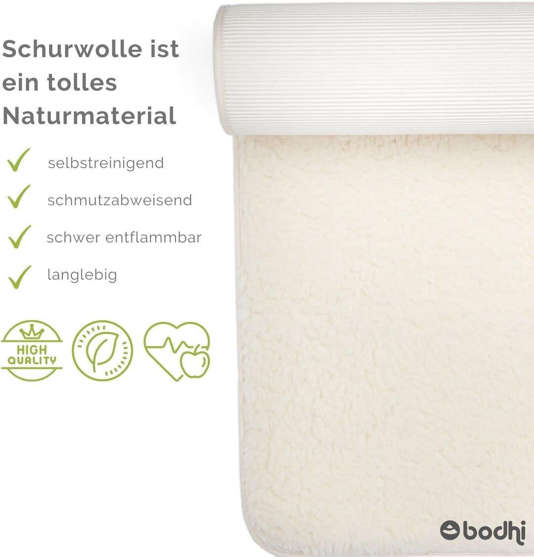 bodhi Schurwoll-Yogamatte Natur | Premium Schurwollmatte (umsäumt) | Extra Dicke & Weiche Schurwolle
