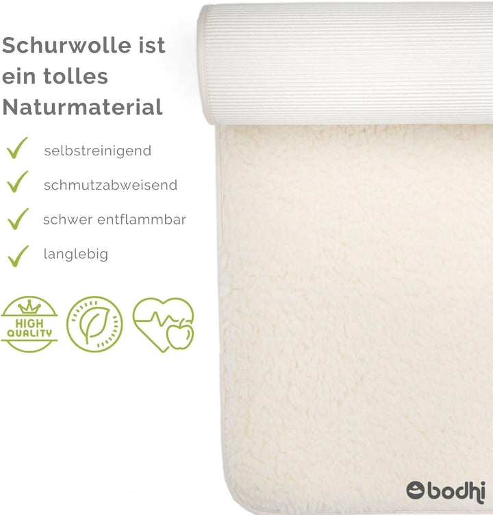 bodhi Schurwoll-Yogamatte Natur | Premium Schurwollmatte (umsäumt) | Extra Dicke & Weiche Schurwolle