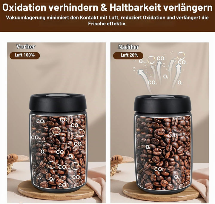 VINATO 0,8L Edelstahl Kaffeedose Vakuumbehälter für Kaffee, Tee oder Lebensmittel – Luftdicht, Aroma