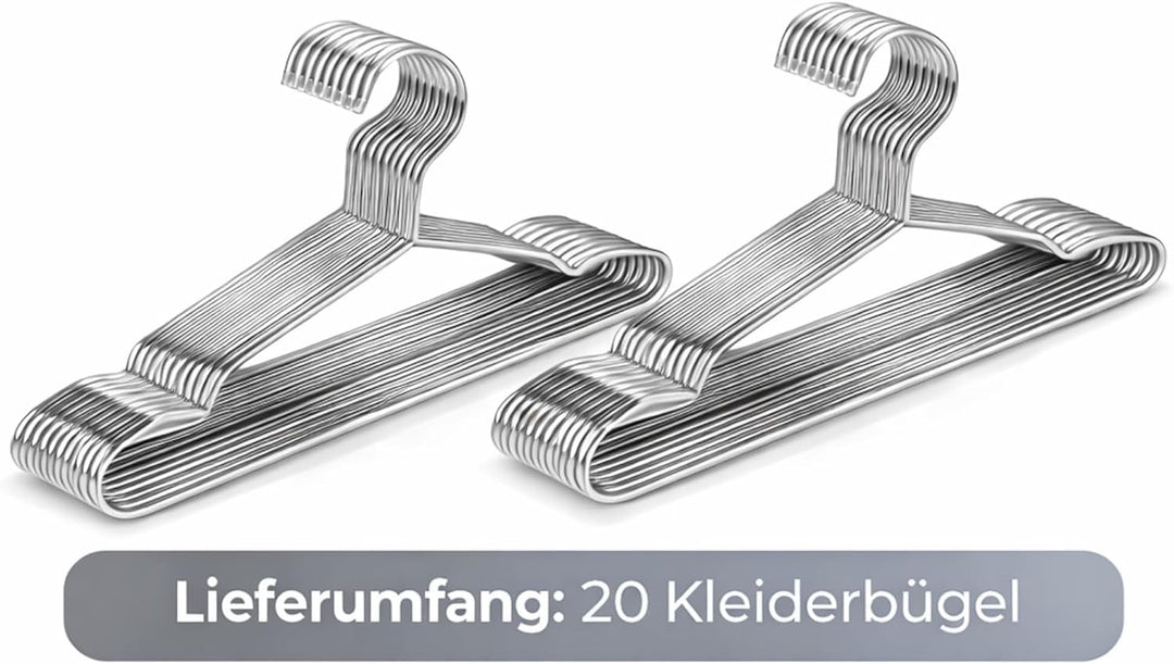 Kleiderbügel aus Edelstahl, 20 Stück, Silber, Rostfrei, Poliert, 42x20 cm, Hohe Tragkraft, Glatte Ob