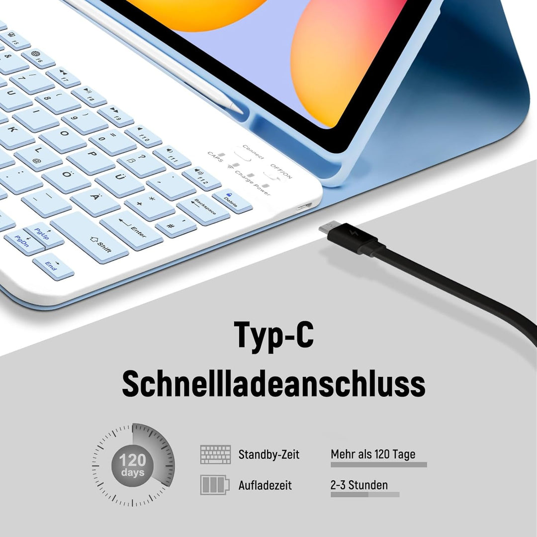 Hülle mit Tastatur für Samsung Galaxy Tab S6 Lite 2024/2022/2020, Schutzhülle mit Pencil Halter Wire