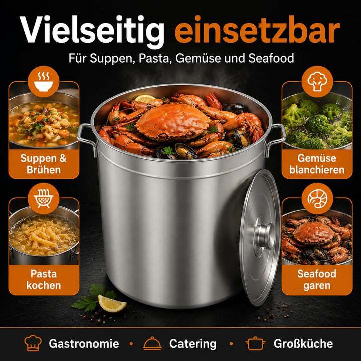 100L Suppentopf mit Deckel und Siebkorb, Edelstahl Kochtopf Induktion Kompatibel, Grosser Gewerbetop