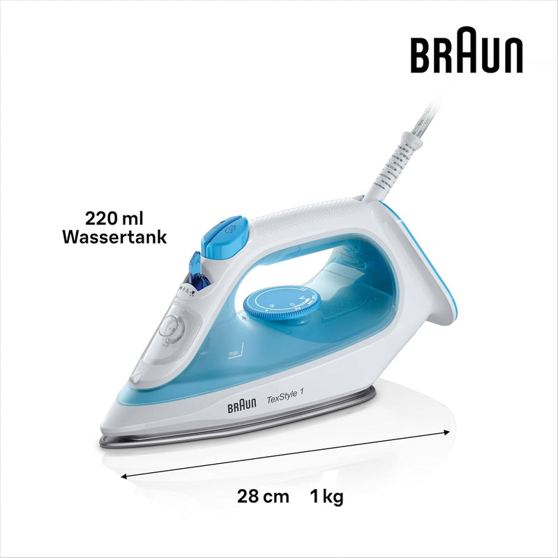 Braun TexStyle 1 Dampfbügeleisen SI 1050BL - Bügeleisen mit SuperCeramic Bügelsohle, Vertikaldampf,