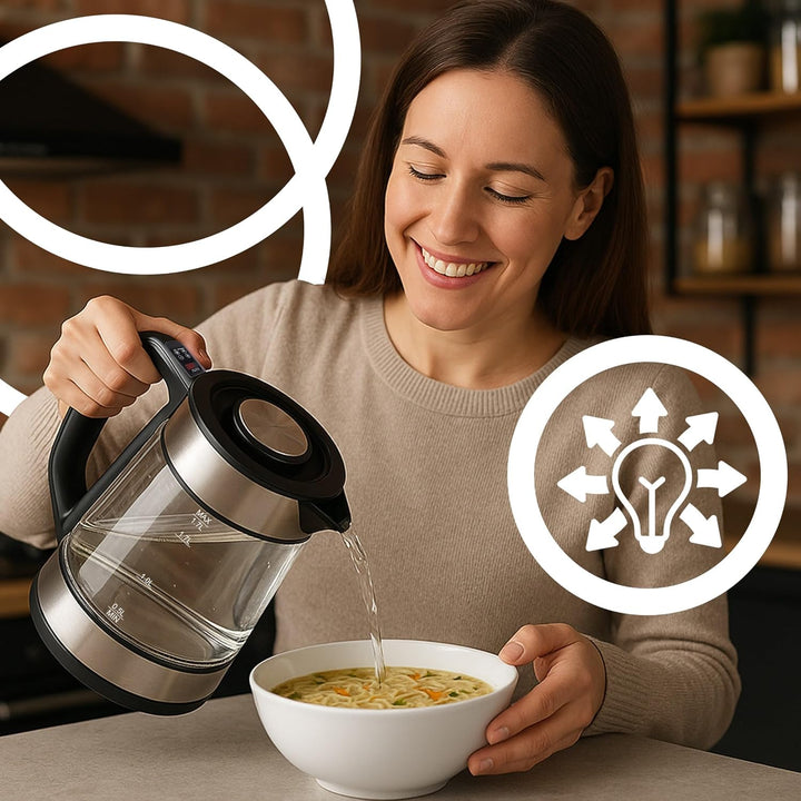 Retoo Elektrischer Glas Wasserkocher 1,7L, 2200W Schnellkochfunktion, Temperaturwahl 40–100°C, LED-B