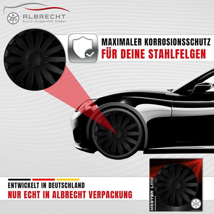 Albrecht 14 Zoll Radkappen schwarz matt für Stahlfelgen - Wind Radzierblenden aus hochwertigem Kunst