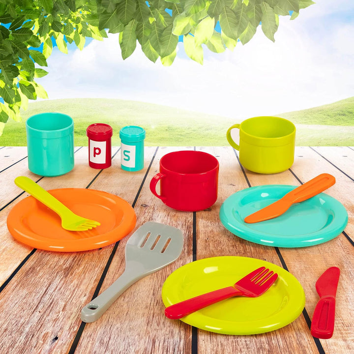 Battat Deluxe Küchenset, Kinderküche Zubehör Geschirr Set und Topfset Teller, Tassen, Besteck – Kind