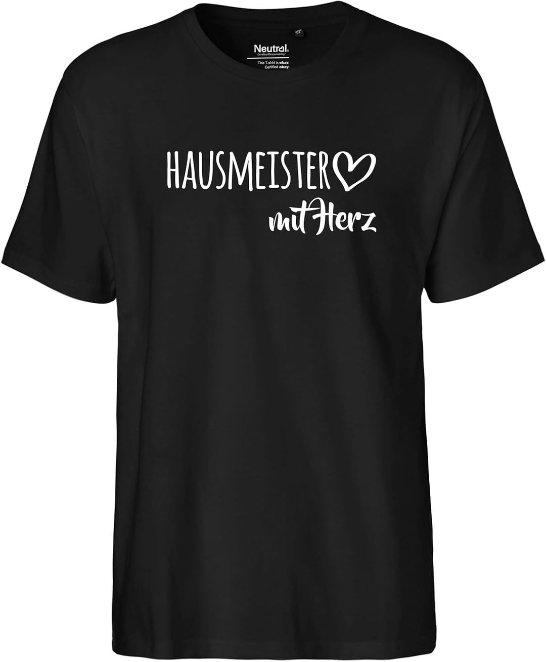 HUURAA Herren T-Shirt Hausmeister mit Herz Bio Baumwolle Fairtrade Oberteil Grösse S-3XL mit Motiv f